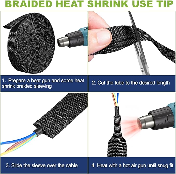 2:1 Heat Shrink Wire Loom Braided Cable Sleeves,Heat Resistant Fabric Woven Shrink Tubing Wiring Harness for Protection Automotive,Harness Cable,Cable Management (3/4"-16ft)