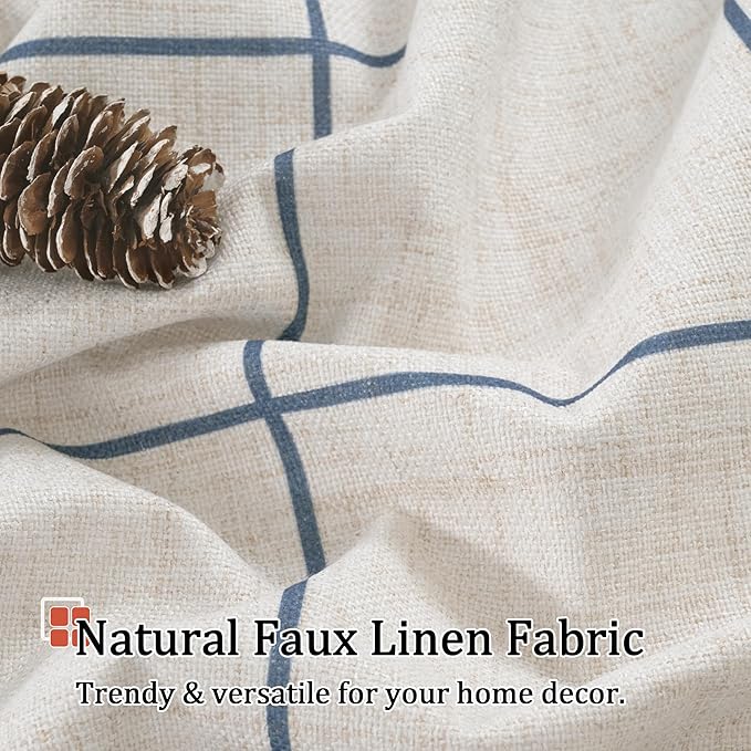 Lajode Navy Blue Plaid Patterned Curtains Thermal Insulated