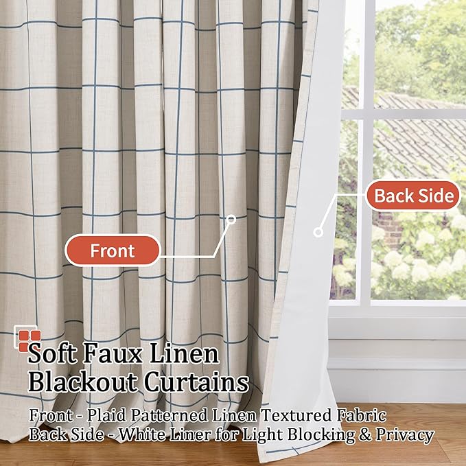 Lajode Navy Blue Plaid Patterned Curtains Thermal Insulated