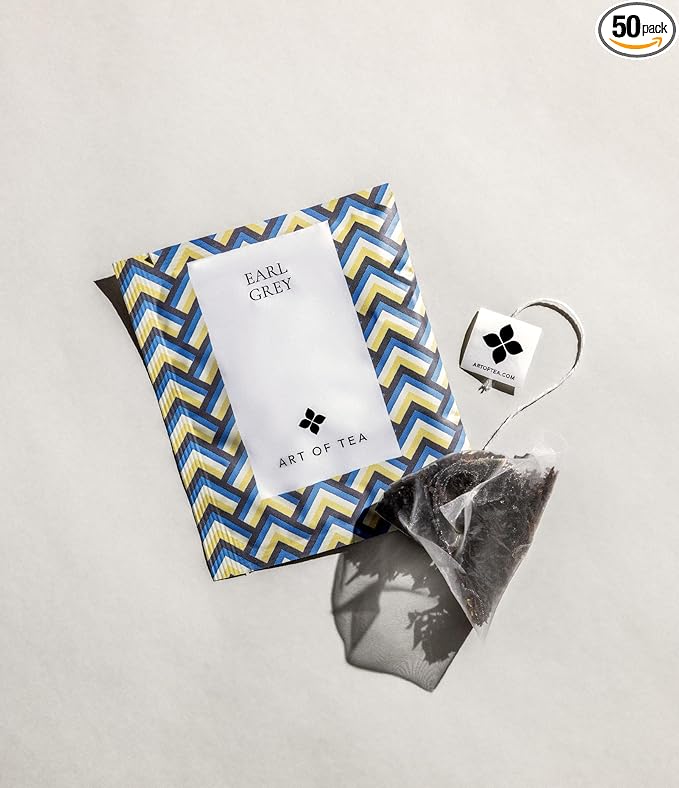 Art of Tea | Organic Earl Grey Black Tea | Earl Grey Tea Bag | 50 Eco Friendly Pyramid Black Tea Bag Sachets