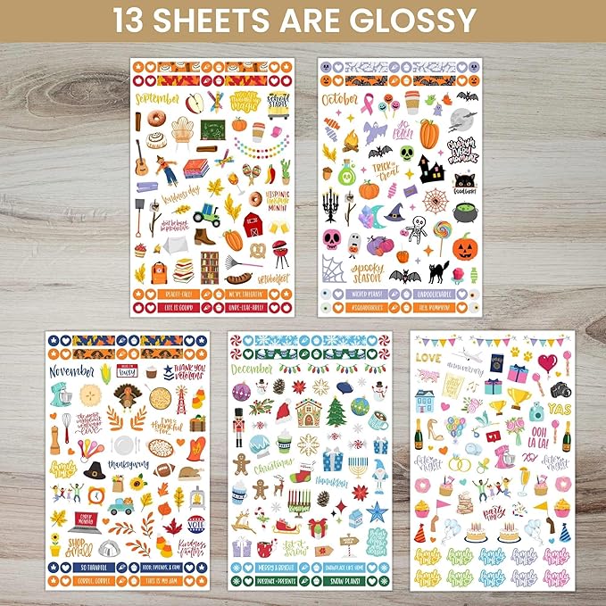 bloom daily planners Monthly Celebrations Planner Stickers for Calendar Decorating, Planning, Scrapbooking - Holiday, Seasonal, & General Events (14 Sheets, 1,100+ Stickers per Pack)