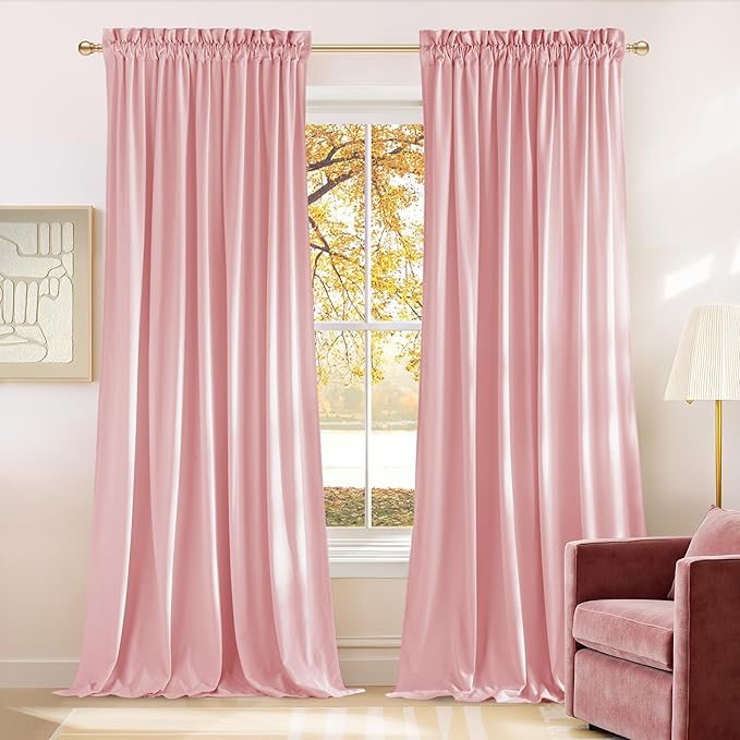 NICETOWN Baby Pink Velvet Curtains 84 inch Long 2 Panels