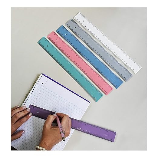 Acrimet Plastic Ruler 12 Inches/ 30 Centimeters, Measuring Device Tool for Student, School, Office, Heavy Duty (Pastel Assorted Color) (6 Pack)