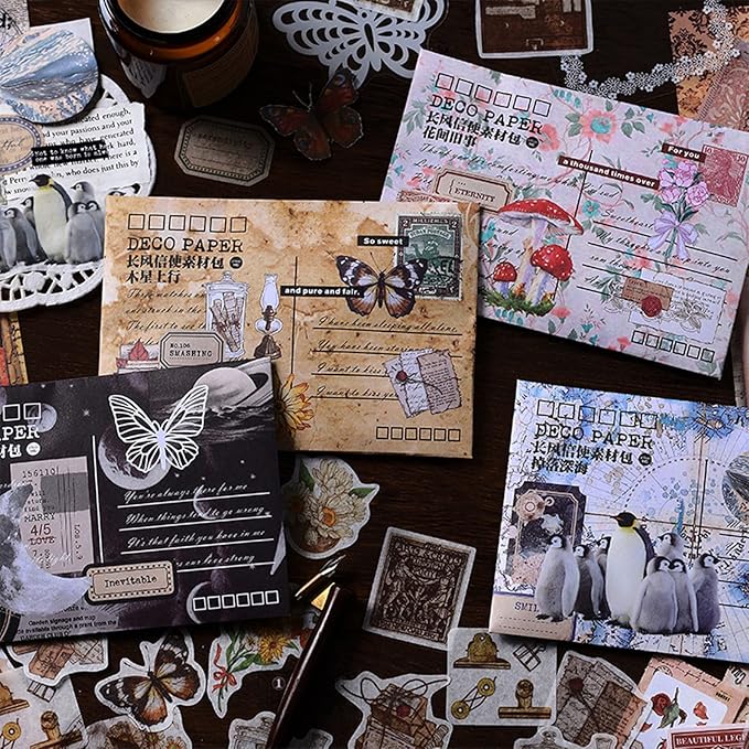 Esweny 100 PCS Vintage Ephemera Pack Journaling Scrapbooking Supplies Scrapbook Sticker Paper Kit for Junk Journal Planners Collage Craft Notebooks Decoupage Album (Ocean)