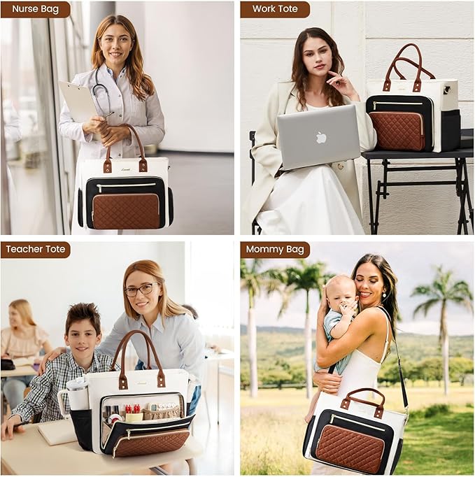 LOVEVOOK Teacher Tote Bag for Women Work, Laptop Bag With Large Cup Holder, Nurse Bags Professional Computer Briefcase, Business Large Purses Handbag, Diaper Bag Mother Gift, 15.6 Inch