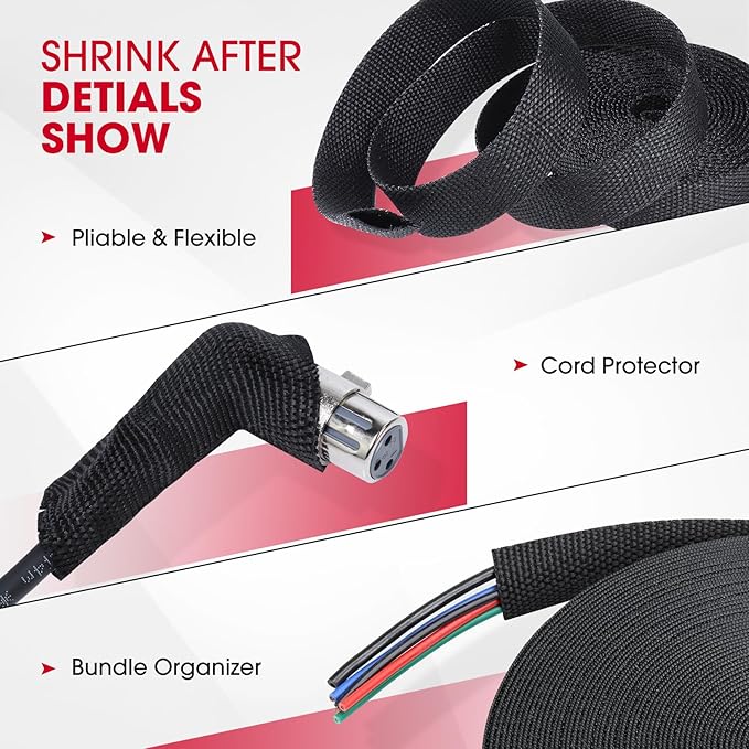 2 in 1 Heat Shrink Braided Sleeving Fabric Tubing-Ideal fit Irregular Shape Hose/Cable/Wire (1"(25mm), 22FT)