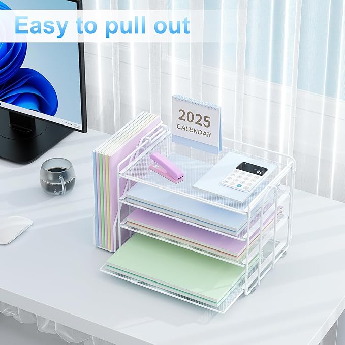 Spacrea Desk Organizers and Accessories, Paper Organizer for Desk with File organizer, Desk Accessories & Workspace Organizers for Office Supplies (White)