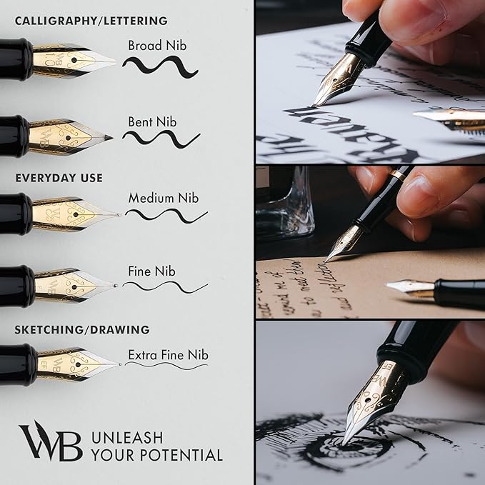 Wordsworth & Black Fountain Pen Set, Fine Nib, Includes 24 Pack Ink Cartridges, Ink Refill Converter & Gift Box, Chrome Finish Finish, Calligraphy, [Silver Chrome], Perfect for Men & Women