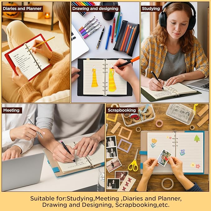 A6 6-Hole Lined Loose-Leaf Paper, Beige – Refill Pages for Standard A6 6-Ring Binder, Journals, Planners – Ideal for Office, Study, Recipes, Travel & Budgeting – 80 Sheets