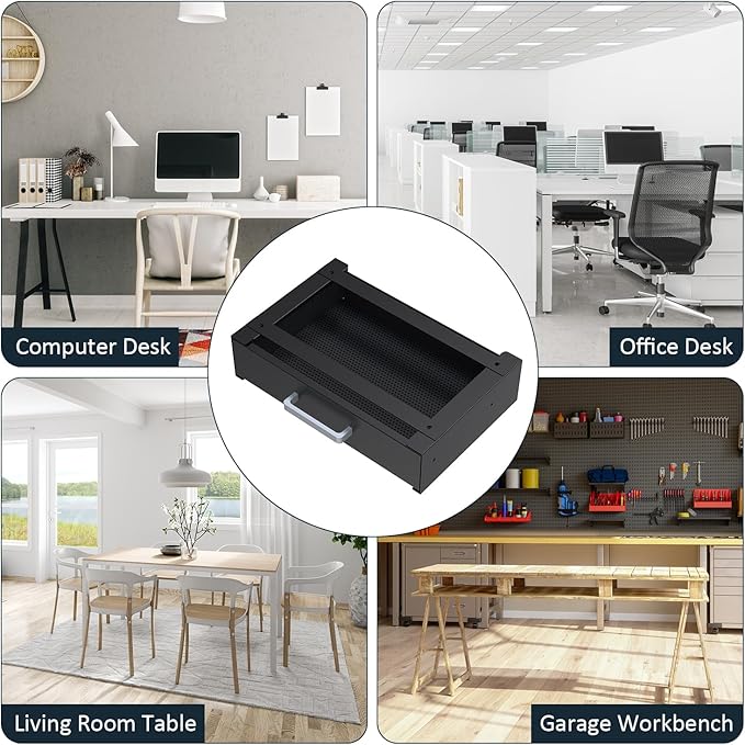 UNITEDPOWER Under Desk Drawer Storage, Pull-Out Office Hidden Counter Drawer, Metal Sliding Organizer Mount Below Table for Standing Electric Adjustable Height Desk, Black
