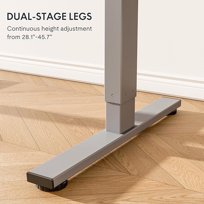 FLEXISPOT EN1 One-Piece Standing Desk 55 x 28 Inches Height Adjustable Electric Desk (Silver Frame + Marble Grey Top, 2 Packages)
