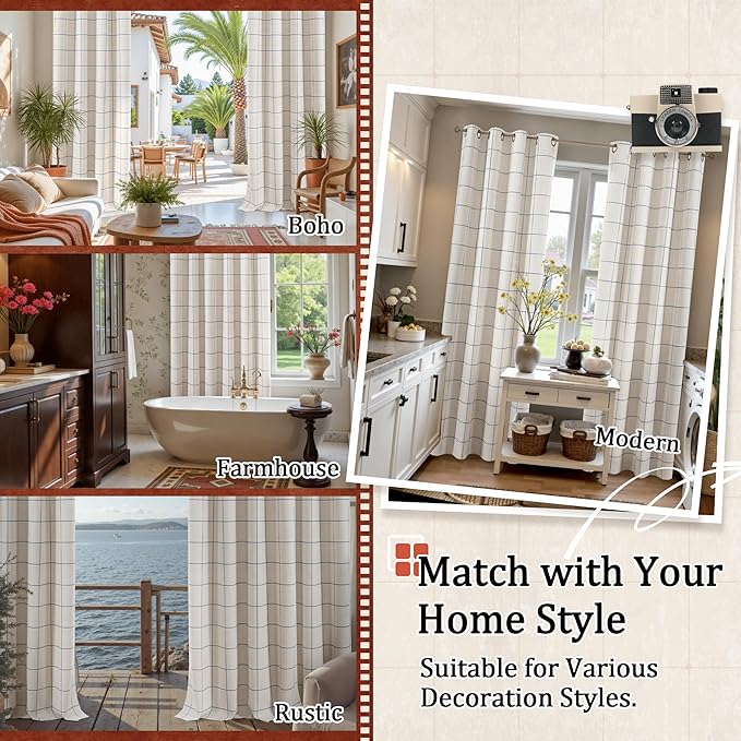 Lajode Navy Blue Plaid Patterned Curtains Thermal Insulated
