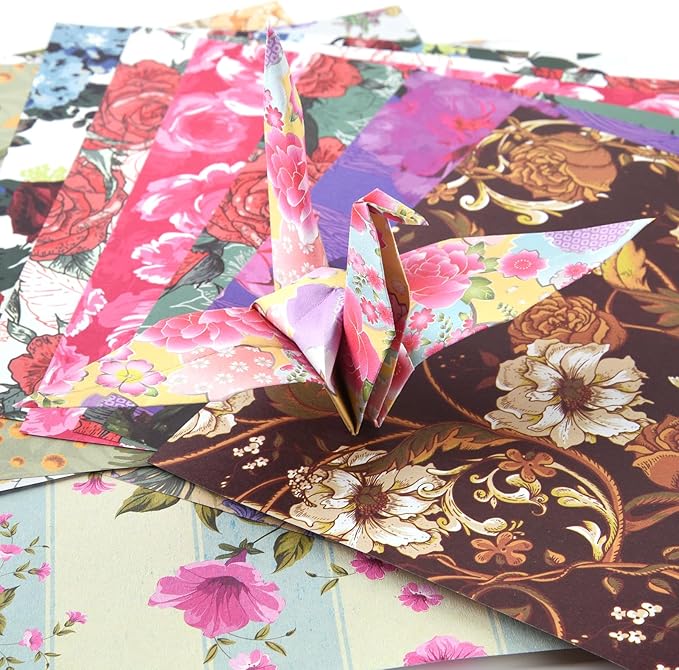 Origami 6x6 Paper Kit 150 Sheets 150 Vivid Colors Double Sided Same Printed Traditional Patterns Square for Arts Crafts Projects Japan Traditional Chiyo.Flower