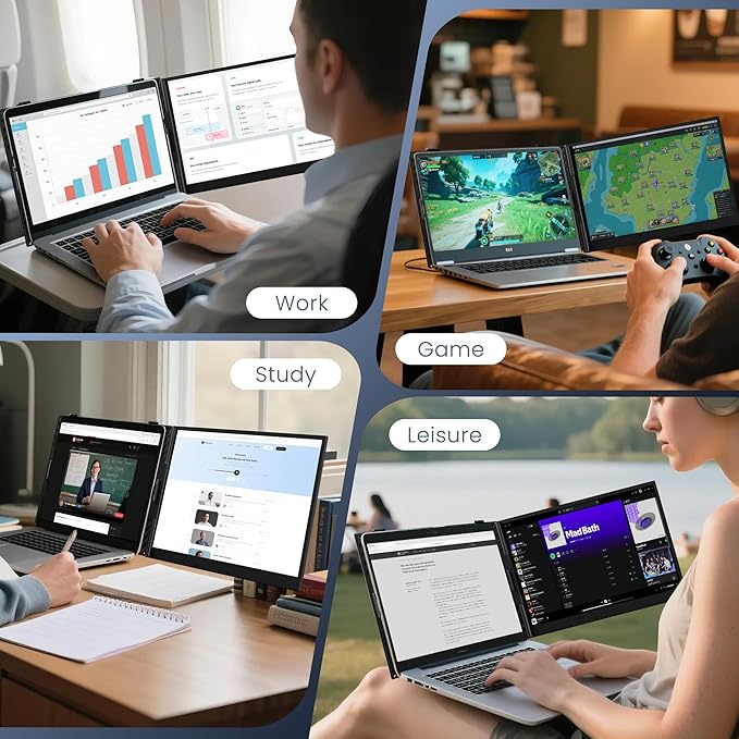 Laptop Screen Extender, Ultra-Thin 15.3" FHD 1200P 16:10 Portable Monitor for Laptop, Lightweight Dual Monitor Extender Plug & Play for 14"-17.3" Laptops, Compatible with Wins/Mac/Chrome/Linux