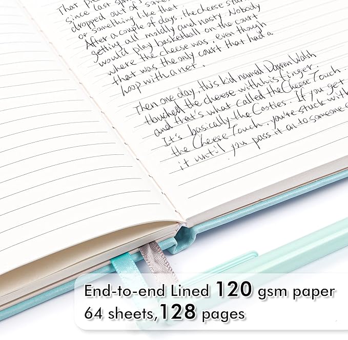 feela 3 Pack Notebooks Journals Bulk, Hardcover Notebook Classic Ruled Lined Journals with Pen Holder for Women Girls School Business Supplies, with 3 Black Pens, 120 GSM, 5.1”x8.3”, A5, Sky Blue
