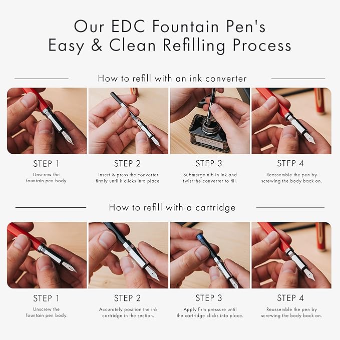 Wordsworth and Black Fountain Pen Mini EDC: Luxury Silver Heavy Pocket Pen, Chrome Finish, Medium Nib, 6 Ink Cartridges, Ink Converter, Travel Refillable Writing Pen Gift Set, Men & Women