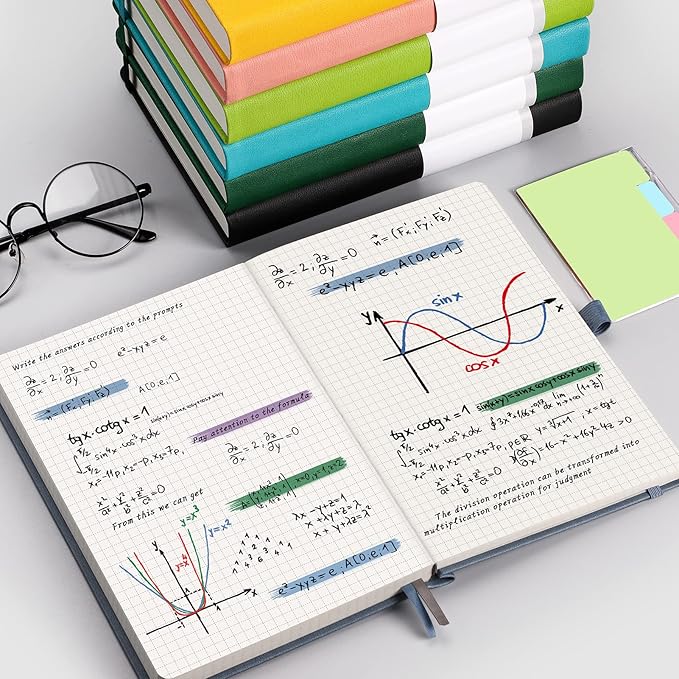 AHGXG Graph Paper Notebook - 320 Pages Grid Notebook Thick Journal A5, 100gsm Thick Graph Paper, Leather Hardcover, Inner Pocket,5.75'' × 8.38''- Green