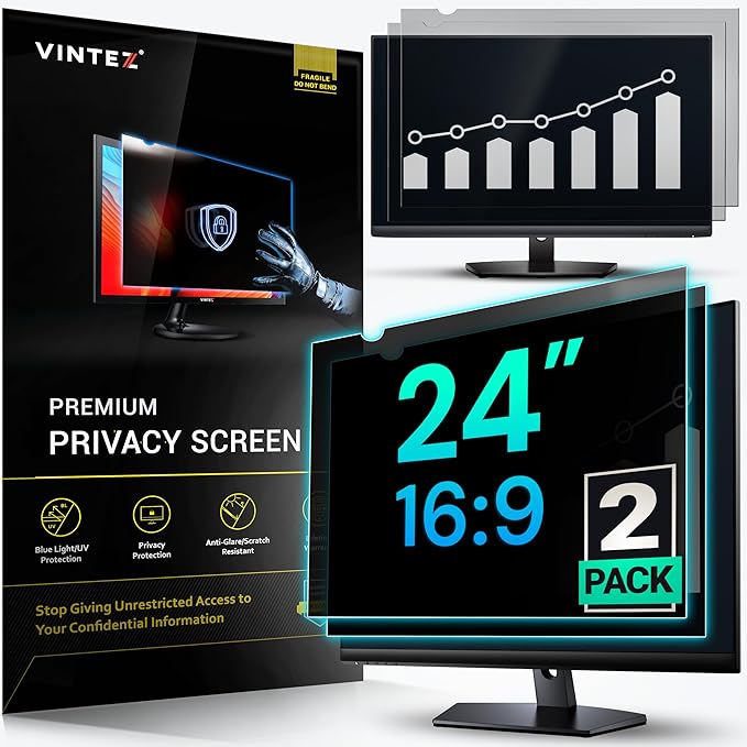VINTEZ [2 Pack] 24 Inch 16:9 Privacy Screen for Computer Monitor and Laptop - Anti Glare Protector Film Blue Light Filter Eye Protection - Computer Screen Privacy Shield
