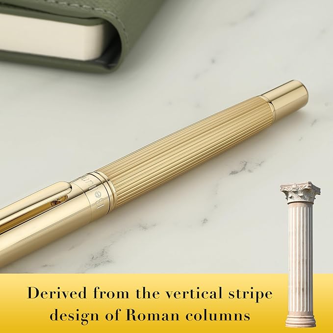 BEILUNER Lighthouse Series Rollerball Pen, 24K Gold Finish Pen Body, Exquisite Vertical Lines, Schneider 850 Refill, Nice Pen Gift Set for Men & Women, Office, Executive and Fancy Designer Pens (Gold)