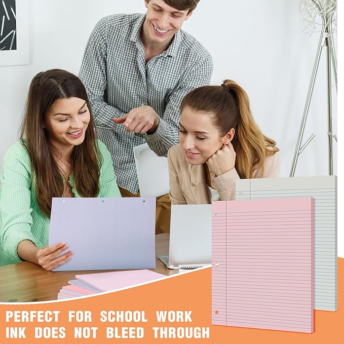 PerKoop 400 Sheets Colored Loose Leaf Paper 8.5" x 11" college ruled Lined 3 Hole Punched notebook Filler Paper for 3 Ring Binders Office School Supplies (Fantasy Color)