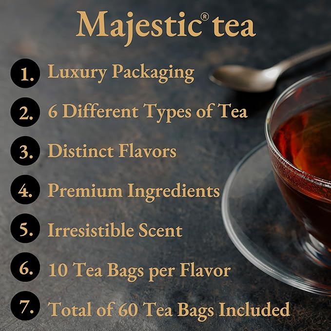 Biogena Majestic Tea Assortment Gift Box Flavored Fruit, Herbal Tea Sampler Box - (6x10 Tea Bags Variety Pack)
