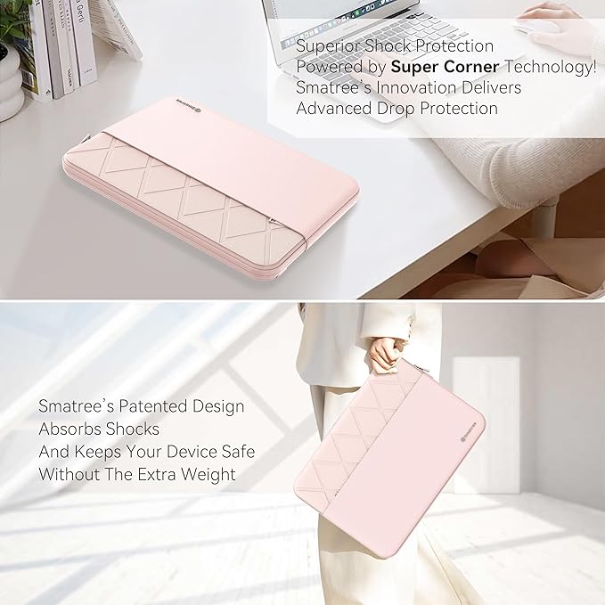 Smatree Laptop Sleeve for 14 inch MSI Modern 14 H D13M, MSI Protective Slim Laptop Case with Accessory Pocket, YKK Zipper, Patented Super-Corner Design, Pink (E429P)