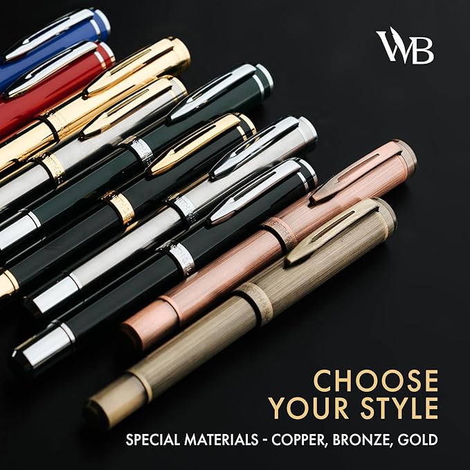 Wordsworth and Black Fountain Pen Mini EDC: Luxury Silver Heavy Pocket Pen, Chrome Finish, Medium Nib, 6 Ink Cartridges, Ink Converter, Travel Refillable Writing Pen Gift Set, Men & Women