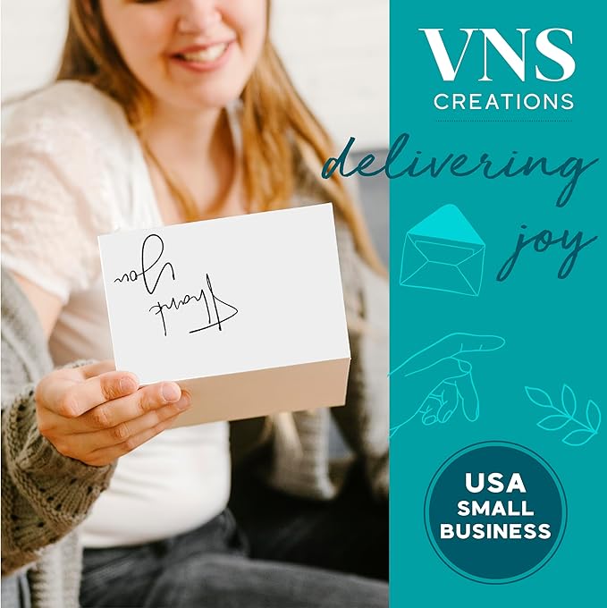 VNS Creations Thank You Cards With Envelopes Bulk Set & Stickers - 100 Pack 4x6 Blank Thank You Notes Bulk Box Set - Large Note Card Small Business, Wedding, Baby Shower & Bridal Shower - White