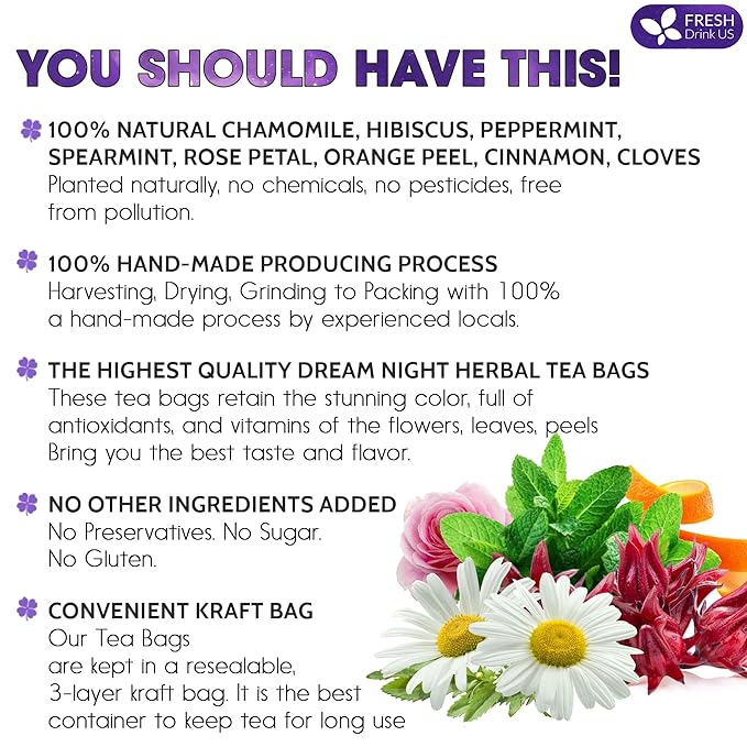 Refreshing Mint Herbal 60 Tea Bags – Special Blend Of Spearmint and Peppermint with Chamomile, and Top Herbal Ingredients for Digestive Comfort & Relaxation, Caffeine-Free, Naturally Sweet, Non GMO