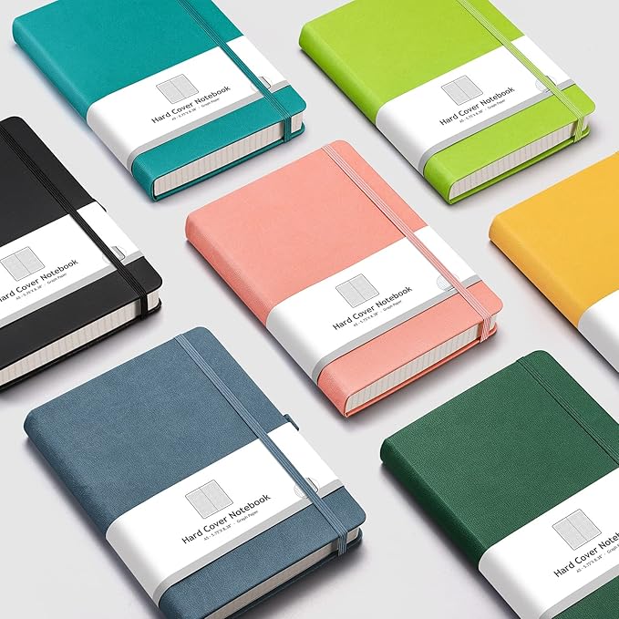 AHGXG Graph Paper Notebook - 320 Pages Grid Notebook Thick Journal A5, 100gsm Thick Graph Paper, Leather Hardcover, Inner Pocket,5.75'' × 8.38''- GrayBlue