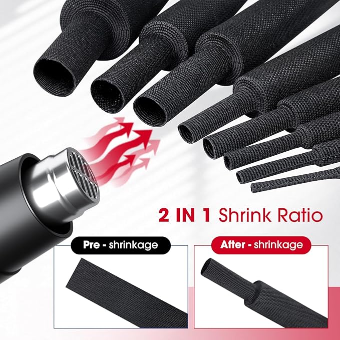2 in 1 Heat Shrink Braided Sleeving Fabric Tubing-Ideal fit Irregular Shape Hose/Cable/Wire (3/4"(19mm), 45FT)