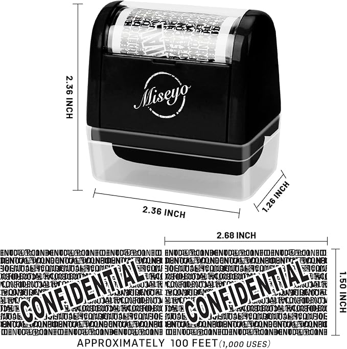 Miseyo Identity Theft Protection Roller Stamp Set - Black (3 Refill Ink Included)