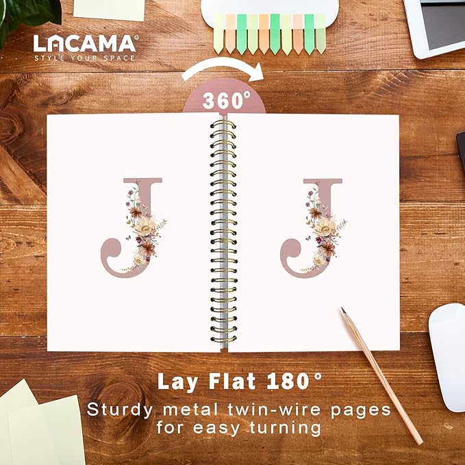 Lacama Customized Monogrammed Gifts, Pink Initial Letter J Notebook Journal, Birthday Gifts for Women, Aesthetic Wildflower Personalized Spiral Notebook, School Supplies, Office Supplie 5.5x8.3