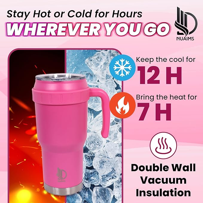 40 Oz Tumbler with Handle & Straw Lid, Insulated Stainless Steel Vacuum Flask, Double Wall Thermal Car Cup for Hot & Cold Drinks, Leak Proof, BPA Free (Off White)