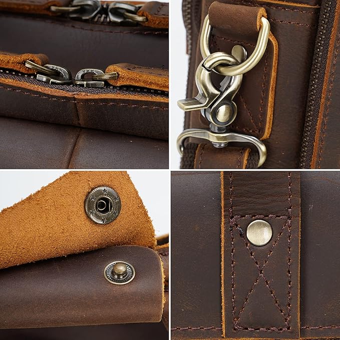 Masa Kawa Leather Briefcase for Men 17/15.6" Laptop Crossbody Shoulder Messenger Bag Business Travel Work Attache Case