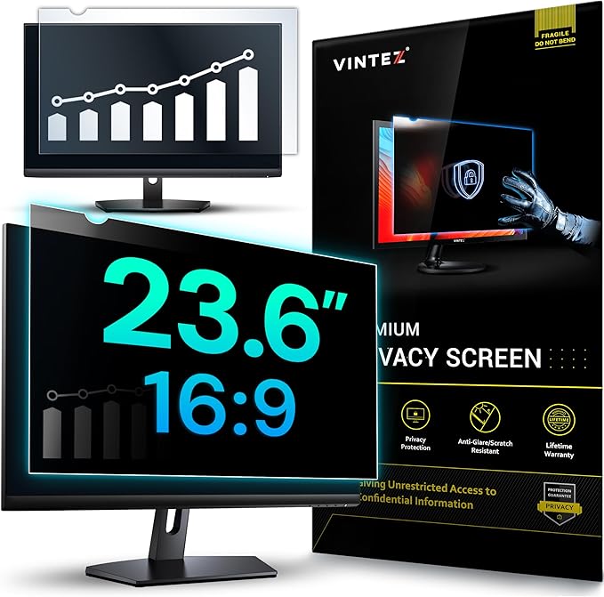 VINTEZ 23.6 Inch 16:9 Privacy Screen for Computer Monitor and Laptop - Anti Glare Protector Film Blue Light Filter Eye Protection - Computer Screen Privacy Shield, [1 Pack]