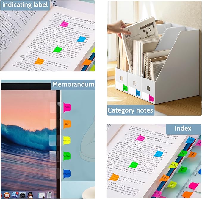 Golcellia Sticky Tabs - 600 Sheets Notebook Tabs - Sticky Flags, Index & Page Tabs - Durable Divider & Binder Tabs for Books & Bibles（6 Pcs, 5 - Color）