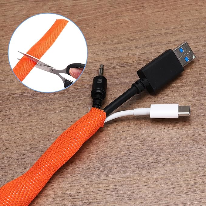 MECCANIXITY Braided Cable Sleeves Heat Shrinkable Fabric Sleeving, 1/2" 33ft Orange 2:1 Ratio Heat Shrinkable Cord Protector for Harness Cable, Network Cable Protection, Cable Management