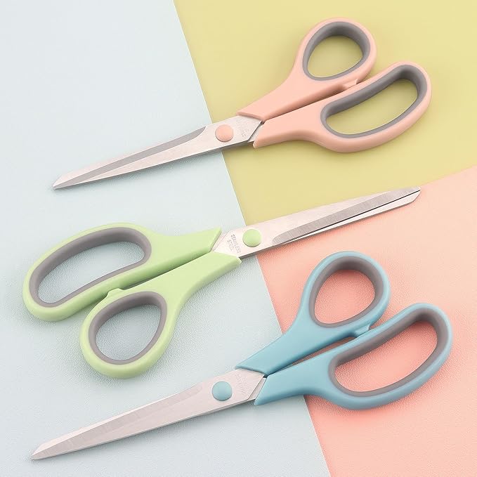 Scissors 8.5 Inch scissors all purpose Bulk Set of 3, Scissors for Office Home School Craft Supplies, Soft Comfort-Grip Right/Left Hand, Gray