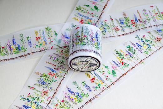 Medicinal Herbs Transparent Tape 5 x 5 cm – Clear Decorative Washi Adhesive Roll with Botanical Plant Design for Scrapbooking, Journaling, Planners, DIY Crafts, Card Making, Stationery Supplies