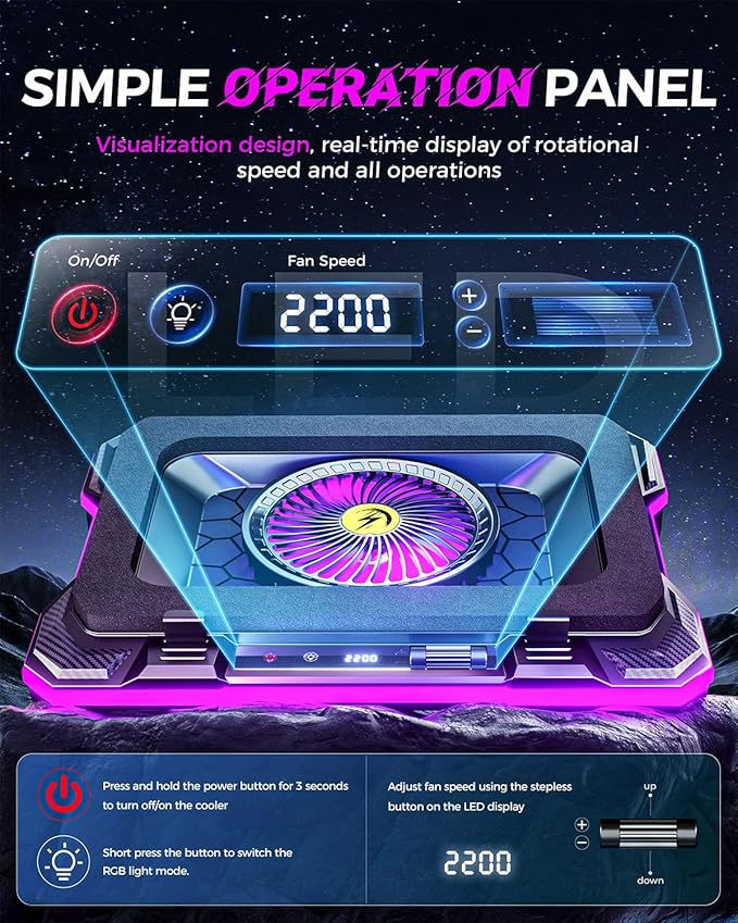 ChillCore RGB Gaming Laptop Cooling Pad with 5.5" Turbo Fan, Rapid Cooling for 15.6-19.3" Laptops, Variable Speed Control, 7 Adjustable Heights - K1 5V RGB