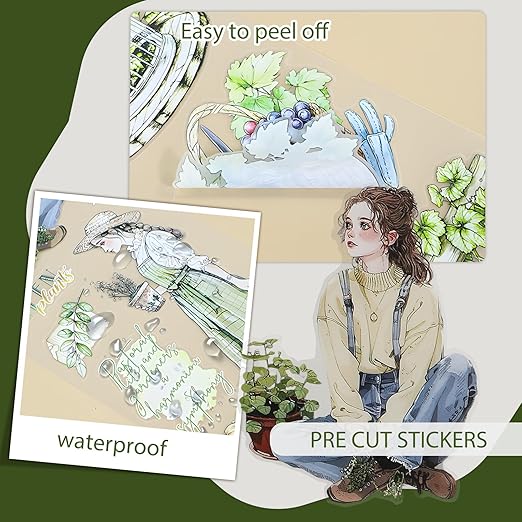 Snycler Pre-Cut Green Gardening Themed PET Washi Tapes - Vintage Aesthetic Tape Stickers for Journaling, Scrapbooking, Junk Journals, Crafts, Planners - 4 Rolls