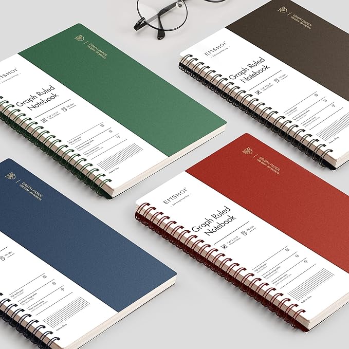 EMSHOI Graph Paper Spiral Notebook 7.48" x 10.15" - 2 Pack 320 Pages 100gsm Thick Grid Paper, B5 Graph Paper Notebook, Plastic Hardcover Journals for Writing Engineering Graphing Work School Supplies