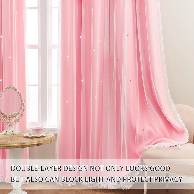 XiDi Curtains for Bedroom Decor Pink52/72/1