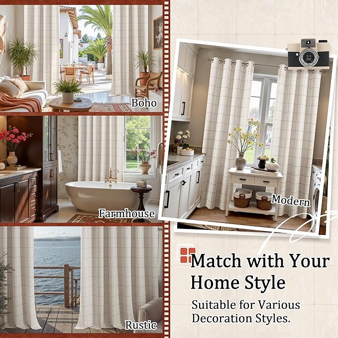 Lajode Grey Plaid Linen Blackout Curtains