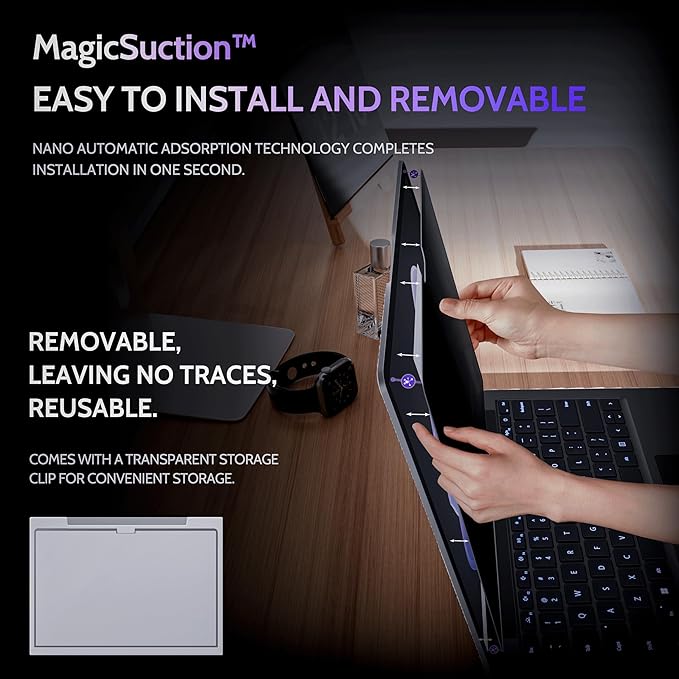 Peslv Privacy Screen for 13.5 Inch Surface Laptop 6/5/4/3/2/1, MagicSuction™ Removable Anti Spy Black Protector, Glare Blue Light Filter for Microsoft Laptop Computer Monitor