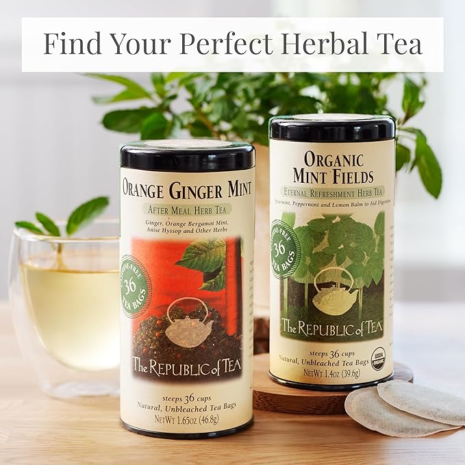 The Republic of Tea – Organic Mint Fields Herbal Tea Bags, Caffeine Free, 36 Servings