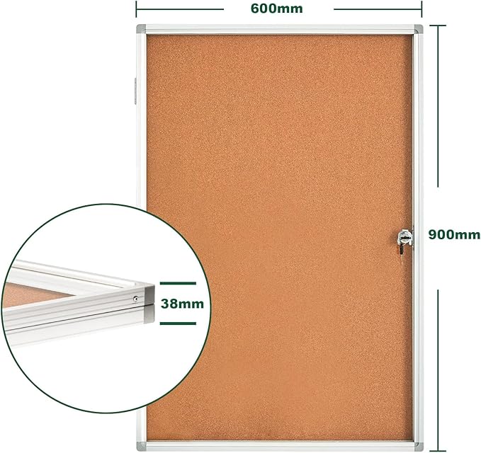 BIBOC EnclosedCork Bulletin Board 36x24 inch Lockable Cork Noticeboard Display Cases Tamperproof Notice Poster Memo Board with Class 1 Aluminum Frame (Cork, 24×36 inches)