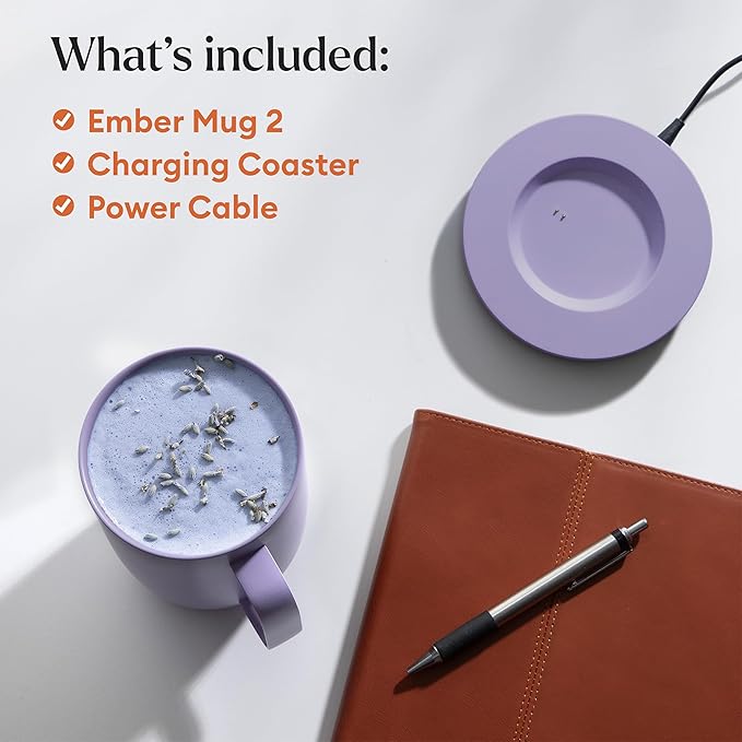 Ember Temperature Control 14oz Smart Mug 2, App-Controlled and Rechargeable Heated Coffee Cup Warmer with Intelligent LED Display, Lavender.