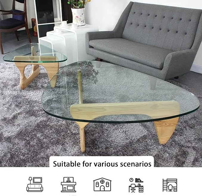 EASYSOUL Modern Glass Coffee Table, 32.68" D x 22.44" W x 15.75" H, Abstract Round Tea Tables for Living Room Home Office Industrial Cocktail Tables (Log-Clear Glass, 32.68")
